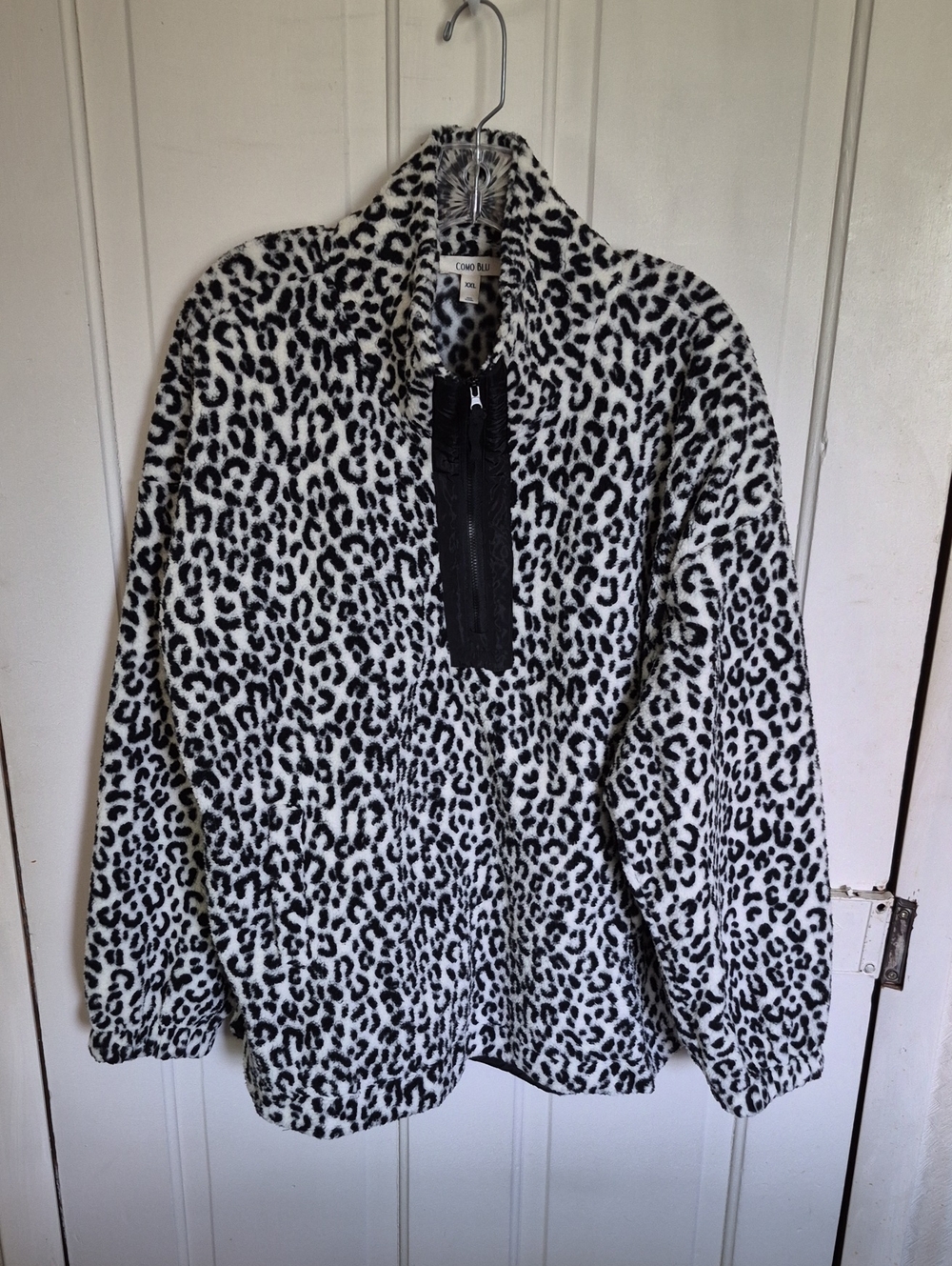 Cozy Black & White Leopard Fleece Pullover by Cabo Azul